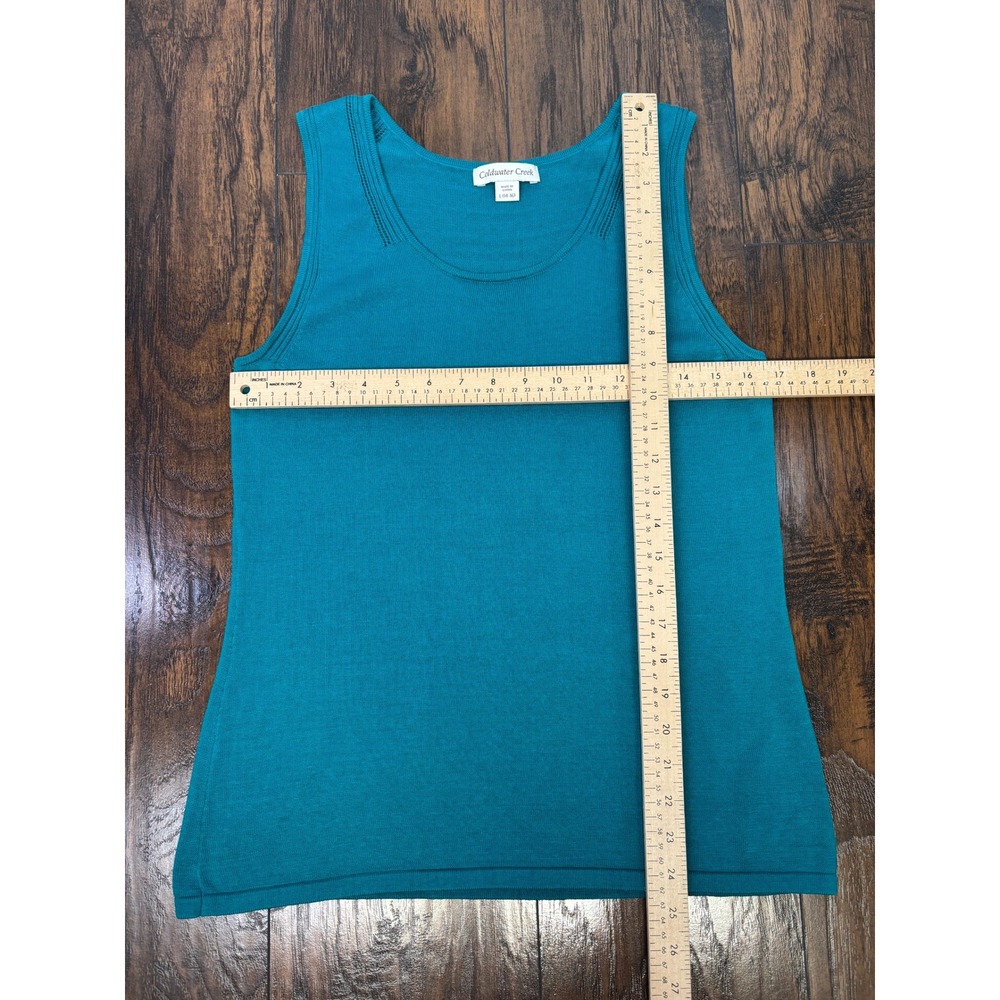 Coldwater Creek Tank Top Large Teal Silk Cotton Blend Knit Scoop Neck Women - Picture 7 of 10